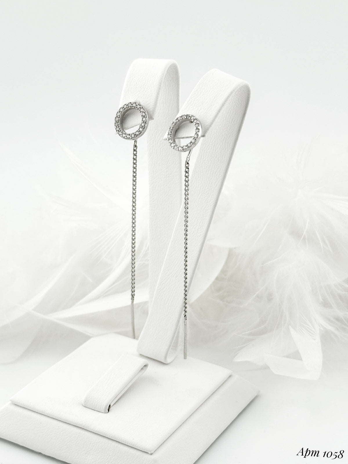 925 Sterling Silver Circle Threader Earrings with CZ| Срібні сережки-протяжки з фіанітами|1058
