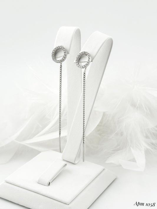 925 Sterling Silver Circle Threader Earrings with CZ| Срібні сережки-протяжки з фіанітами|1058