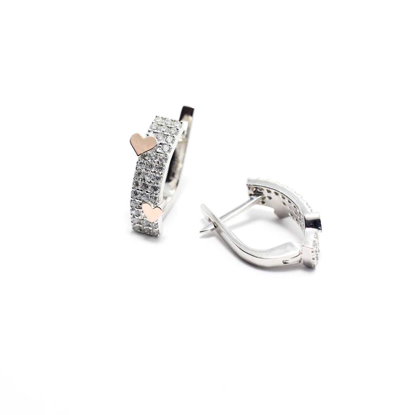 Silver Heart Earrings with 14K Gold Accent |925 Sterling Silver | Срібні сережки Серце із золотом 375 пр та фіанітами|587