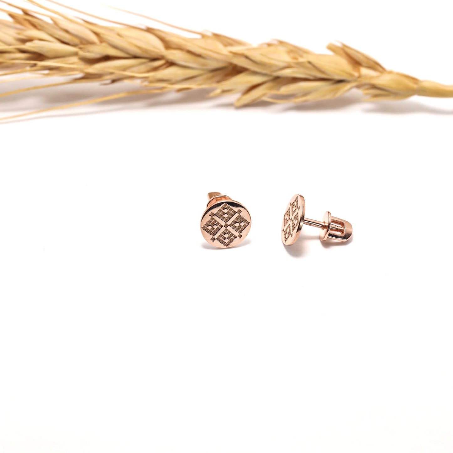 Ukrainian Embroidery Stud Earrings in Rose Gold-Plated 925 Sterling Silver | Срібні сережки Вишиванка з позолотою|590