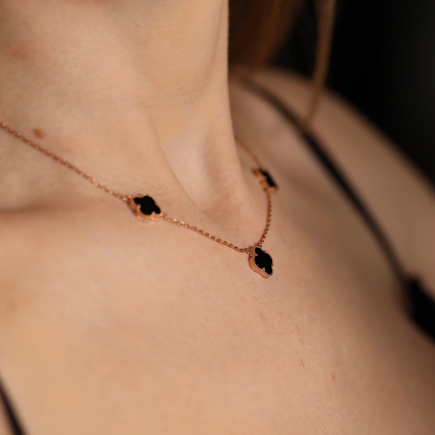 Позолочене срібне кольє 925 з чорним оніксом | 925 Silver Gold Plated Black Onyx Flower | 338