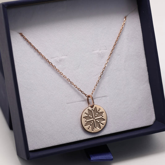 Ukrainian Embroidery Medallion Necklace in Gold-Plated 925 Sterling Silver | Позолочене срібне кольє-медальйон Вишиванка з українським орнаментом|590