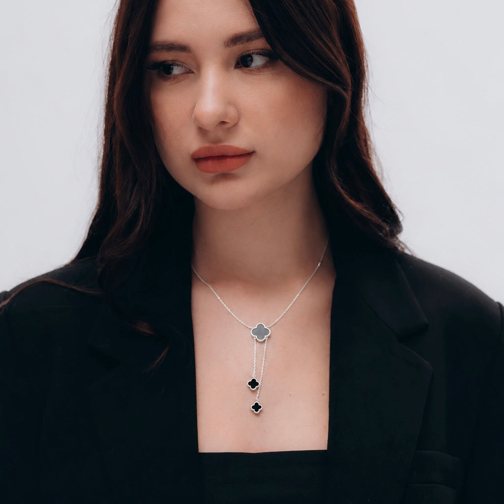 925 Sterling Silver Y Necklace with Black Onyx | Срібне кольє Y-подібне з чорним оніксом|905