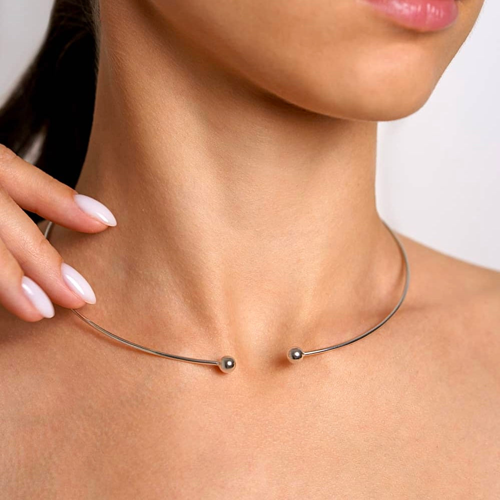 Срібне формостійке кольє 925 / Sterling Silver Minimalist Collar Necklace|1204