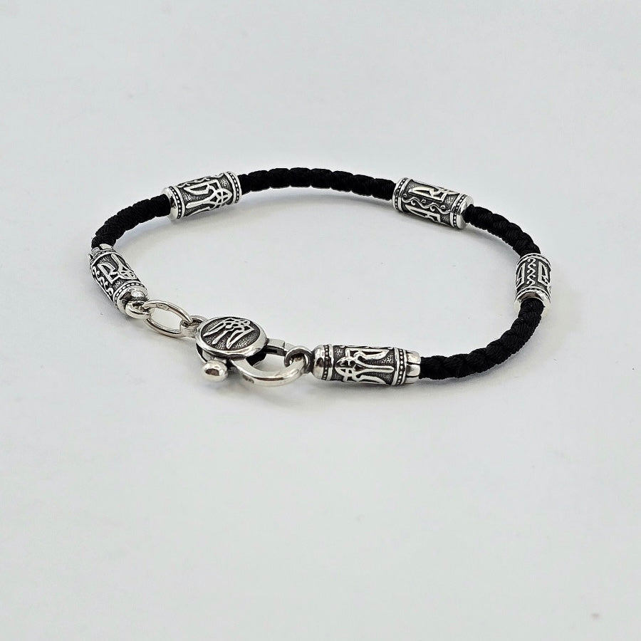 Ukrainian Tryzub Cord Bracelet with 925 Silver Accents| Браслет-шнурок зі срібними вставками Тризуб|471.32