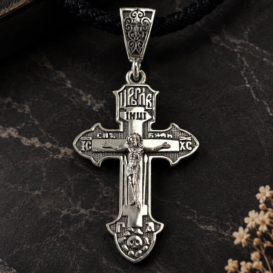 925 Sterling Silver Cross Pendant with Detailed Relief | Срібний хрестик 925 проби|3153