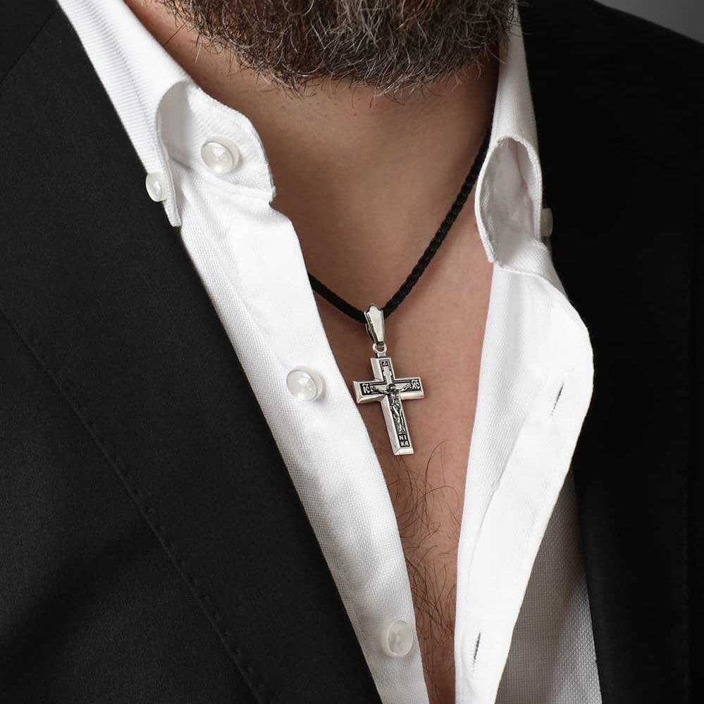 Срібний хрестик 925 • Чоловічий | Men’s Sterling Silver Cross 925 | 5202