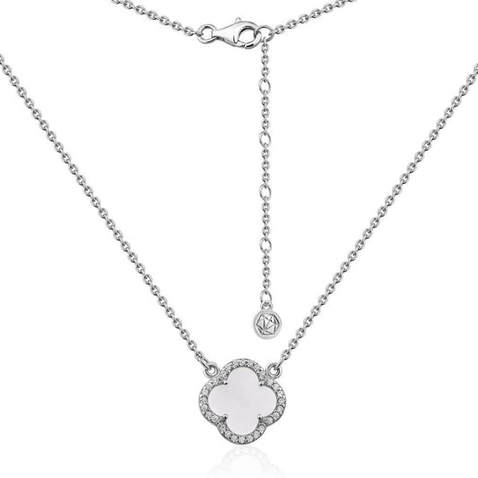 Срібне кольє 925 з перламутром і фіанітами | 925 Silver Mother of Pearl | 6141