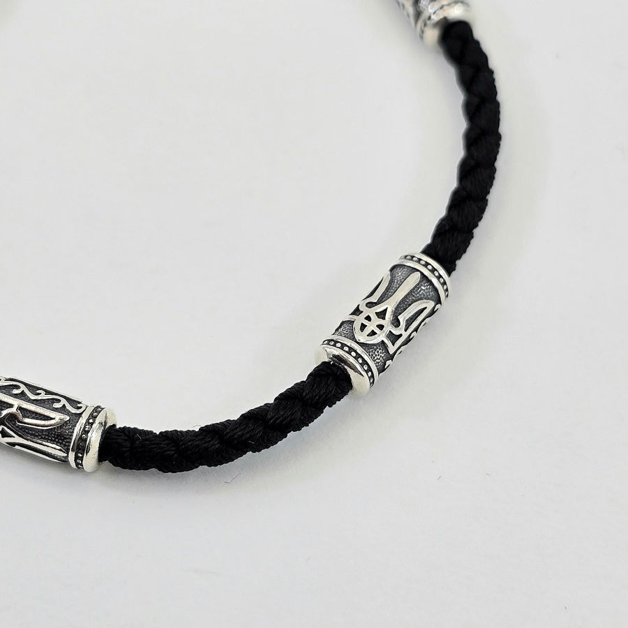 Ukrainian Tryzub Cord Bracelet with 925 Silver Accents| Браслет-шнурок зі срібними вставками Тризуб|471.32
