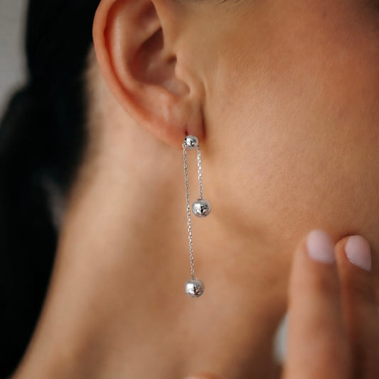 Срібні сережки-ланцюжки 925 з регулюванням | Luxury Adjustable Silver Chain Earrings 925 with Sliding Ball|806