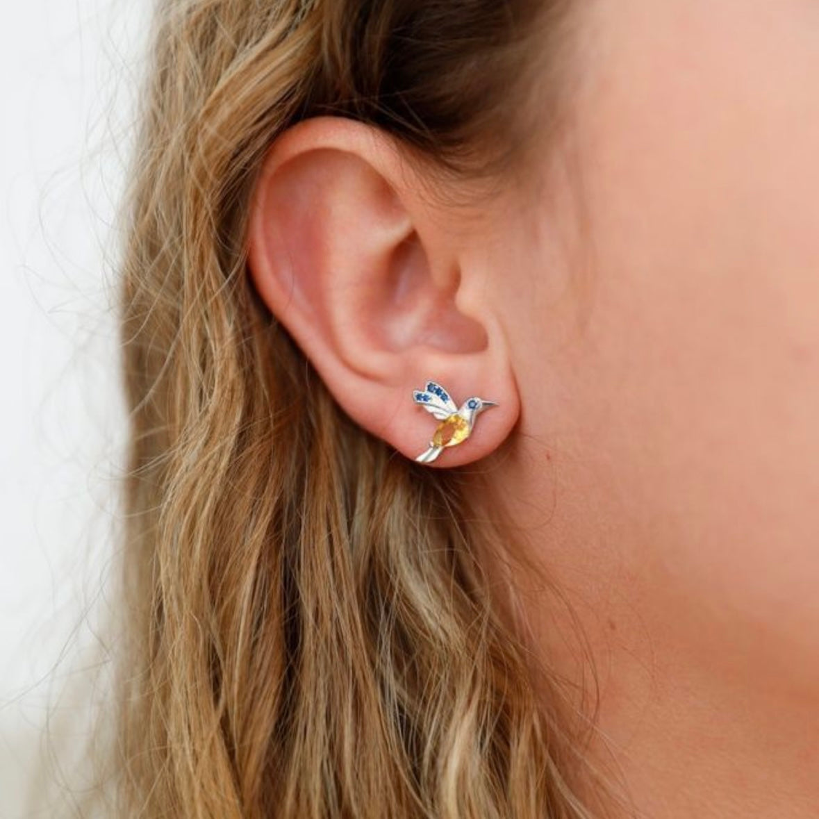 Срібні сережки «Пташка» з цирконієм | Silver Earrings Birdie with Zirconia 925 Sterling | Ukrainian Jewelry