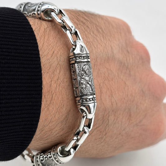 Handcrafted Silver Virgin Mary Bracelet| Срібний браслет ручної роботи з Богородицею|636