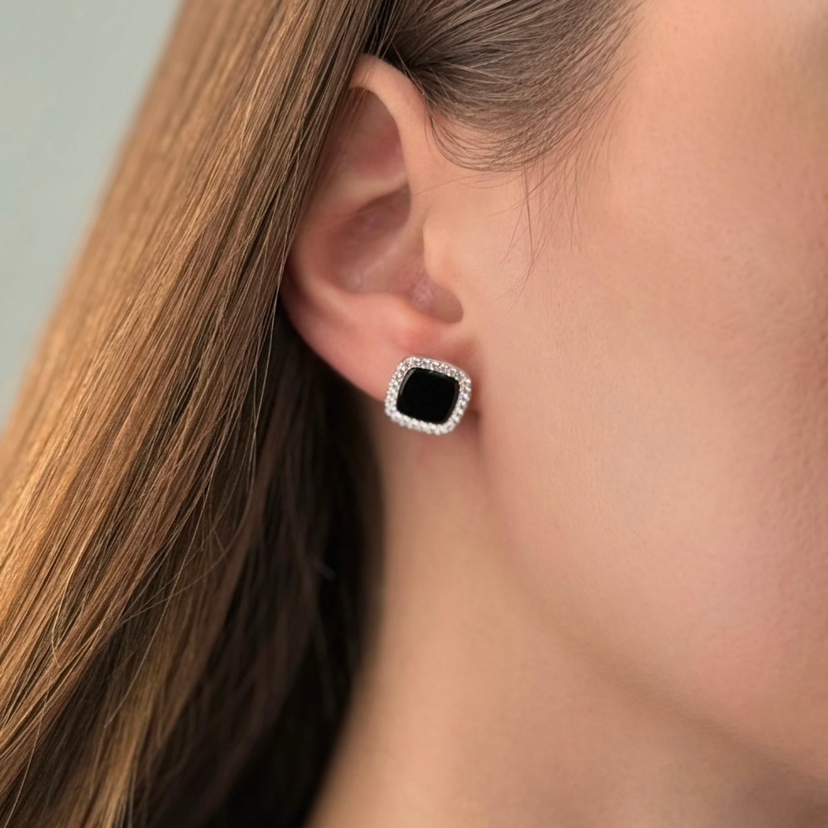 925 Sterling Silver Black Square Earrings | Срібні квадратні сережки з чорною вставкою|1007