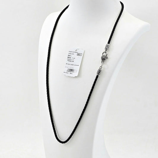 Black Cord Necklace with 925 Silver Prayer Details| Чорний шнурок на шию зі срібними вставками Спаси та збережи|471