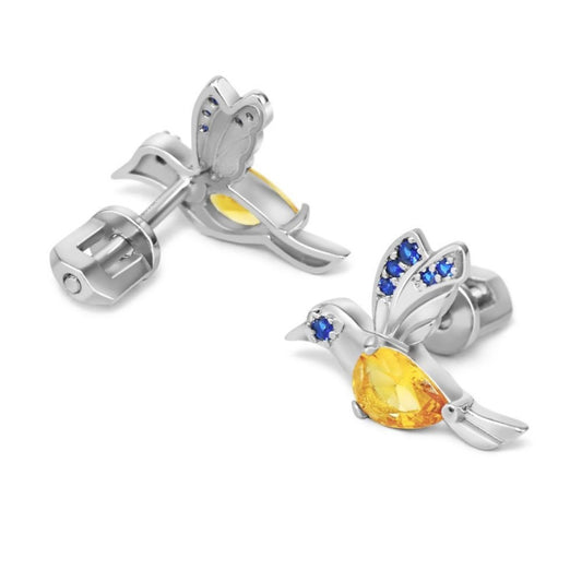 Срібні сережки «Пташка» з цирконієм | Silver Earrings Birdie with Zirconia 925 Sterling | Ukrainian Jewelry