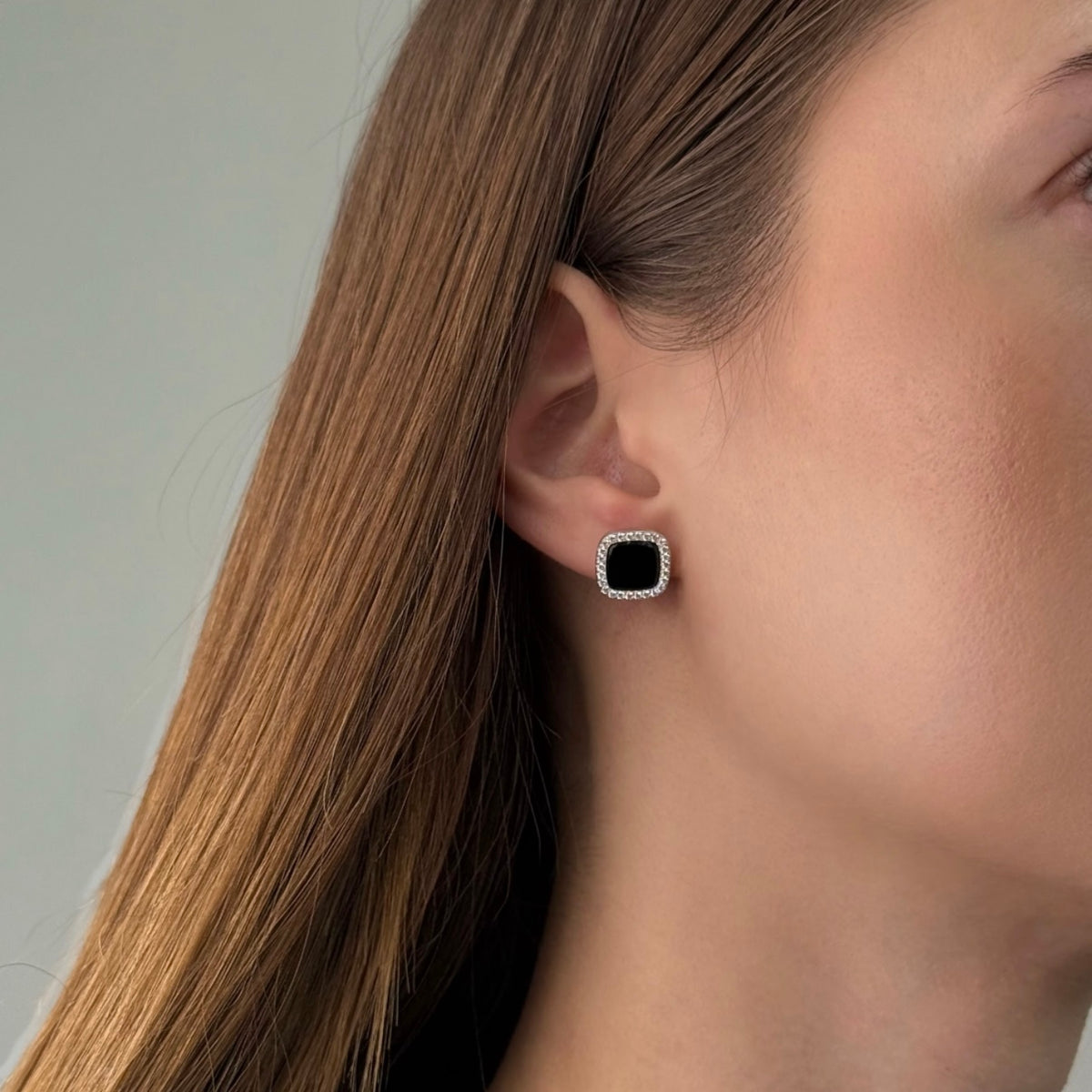 925 Sterling Silver Black Square Earrings | Срібні квадратні сережки з чорною вставкою|1007