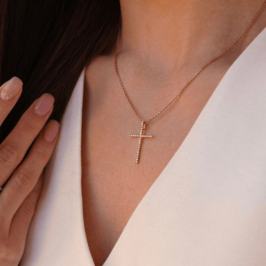 Золотий хрестик з фіанітами | Gold Cross Pendant | Золото 585 | 14K Gold Cross |5244