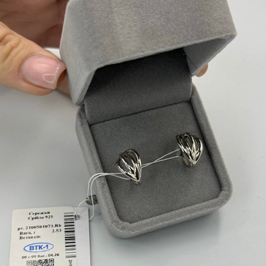 925 Sterling Silver Leaf Hoop Earrings | Women’s Silver Earrings | Minimalist Jewelry / Срібні сережки-кільця Листя|073