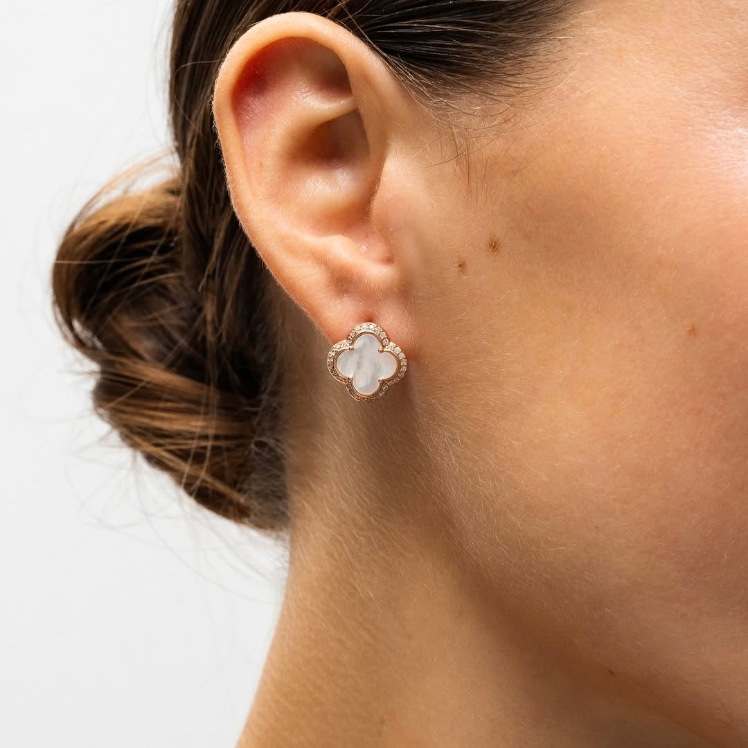 Срібні сережки з позолотою 585пр | перламутром і фіанітами | Gold-Plated Sterling Silver Earrings with Mother of Pearl 339