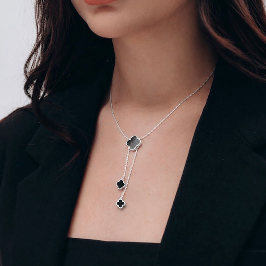 925 Sterling Silver Y Necklace with Black Onyx | Срібне кольє Y-подібне з чорним оніксом|905