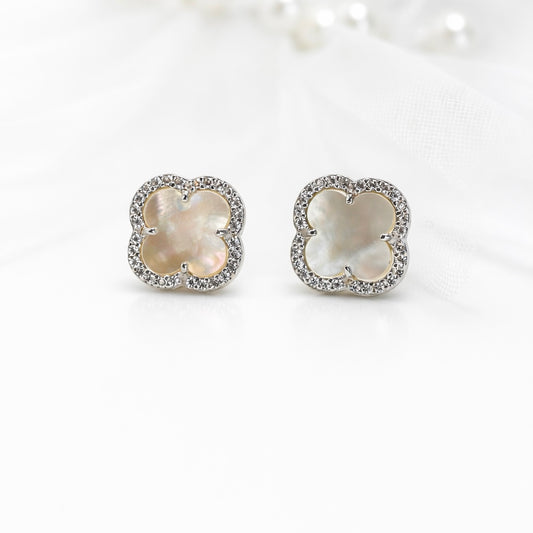 Срібні сережки з перламутром/фіаніти/застібка на закрутці/срібло 925пр/20354