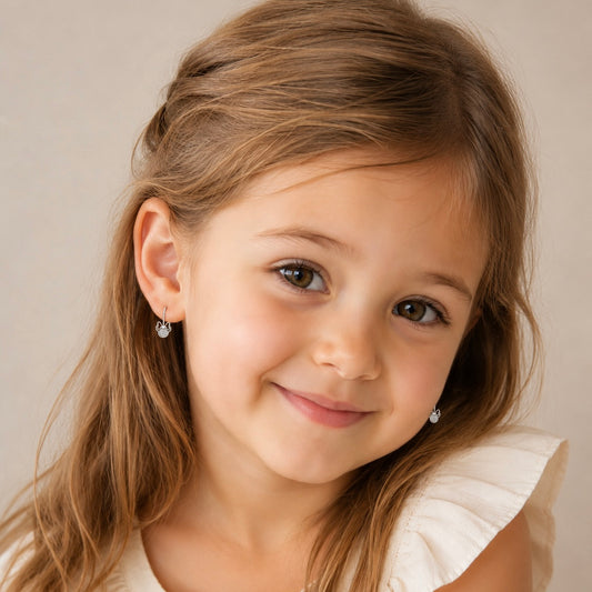 Children’s Sterling Silver Minnie Earrings with CZ | Comfortable Loop Closure — Дитячі срібні сережки Мінні з цирконієм | 450