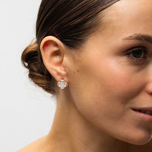 Срібні сережки з перламутром і фіанітами покриті позолотою 585 проби