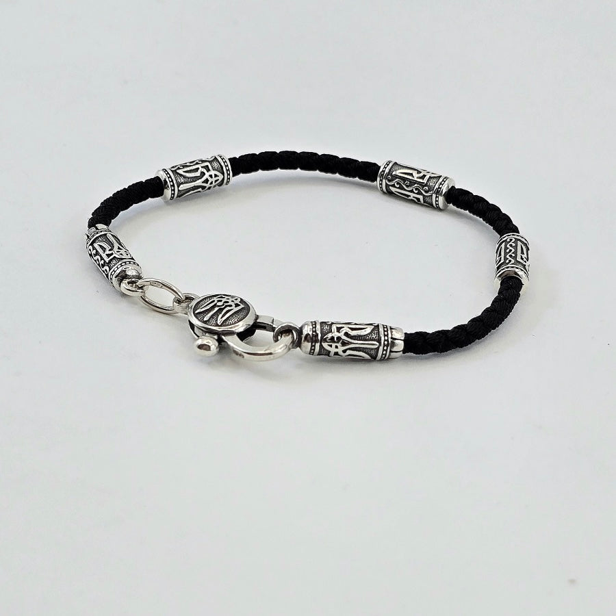 Ukrainian Tryzub Cord Bracelet with 925 Silver Accents| Браслет-шнурок зі срібними вставками Тризуб|471.32