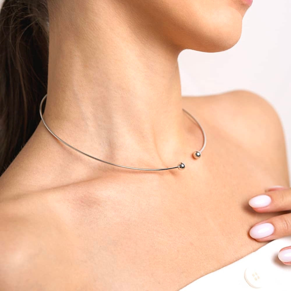 Срібне формостійке кольє 925 / Sterling Silver Minimalist Collar Necklace|1204