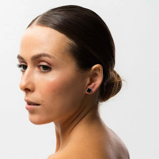 Срібні сережки з оніксом, застібка-закрутка 925 | Silver Stud Earrings |338