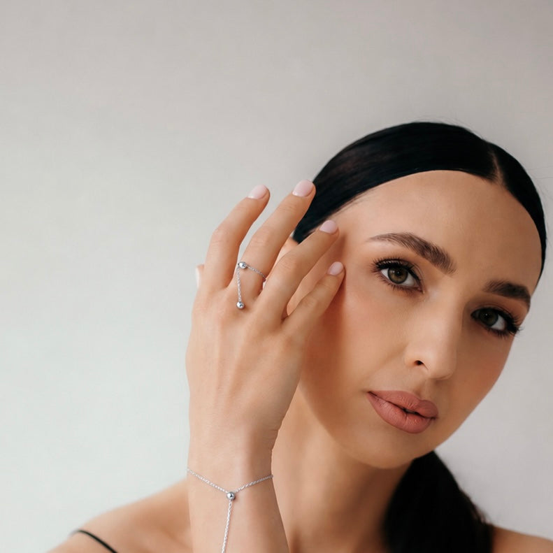 Sterling Silver Adjustable Ball Ring 925 | Срібна безрозмірна каблучка з кульками| 720