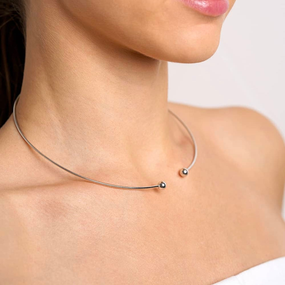 Срібне формостійке кольє 925 / Sterling Silver Minimalist Collar Necklace|1204