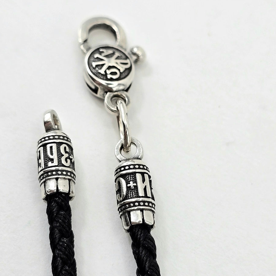 Black Cord Necklace with 925 Silver Prayer Details| Чорний шнурок на шию зі срібними вставками Спаси та збережи|471