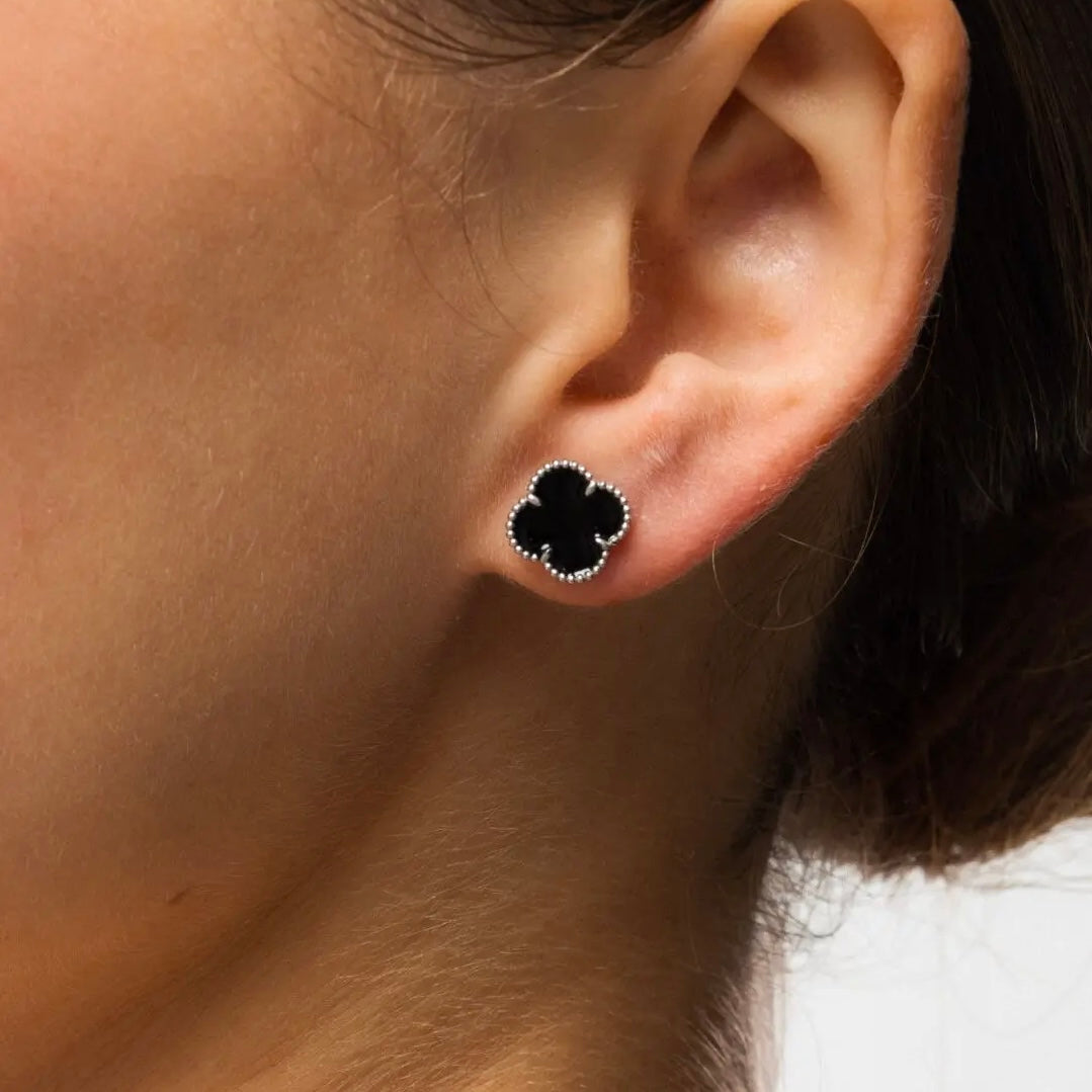 Срібні сережки з оніксом, застібка-закрутка 925 | Silver Stud Earrings |338