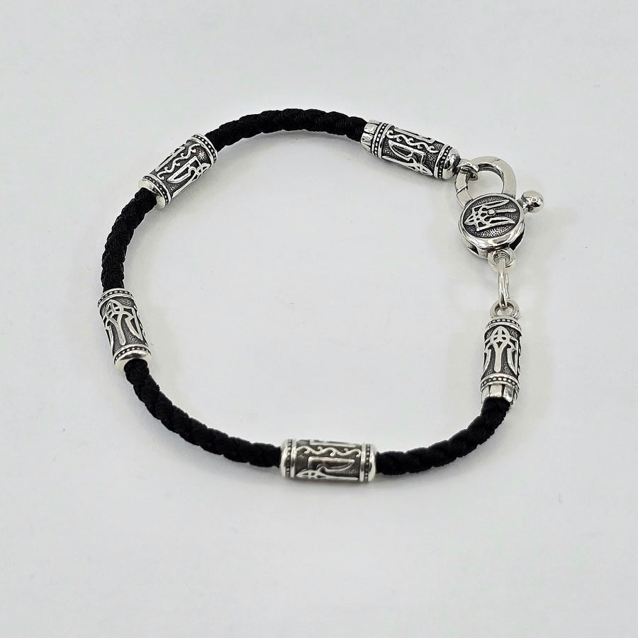 Ukrainian Tryzub Cord Bracelet with 925 Silver Accents| Браслет-шнурок зі срібними вставками Тризуб|471.32