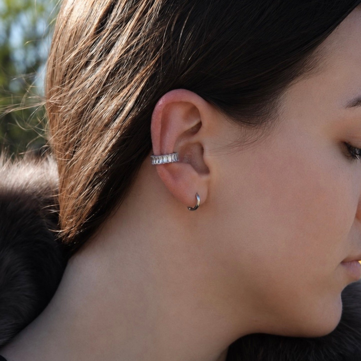 Luxury Silver Ear Cuff with Zirconia | Срібна кафа з фіанітами|70124