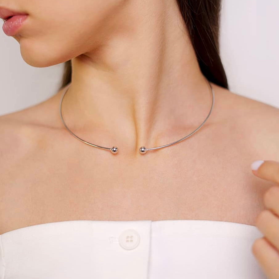 Срібне формостійке кольє 925 / Sterling Silver Minimalist Collar Necklace|1204