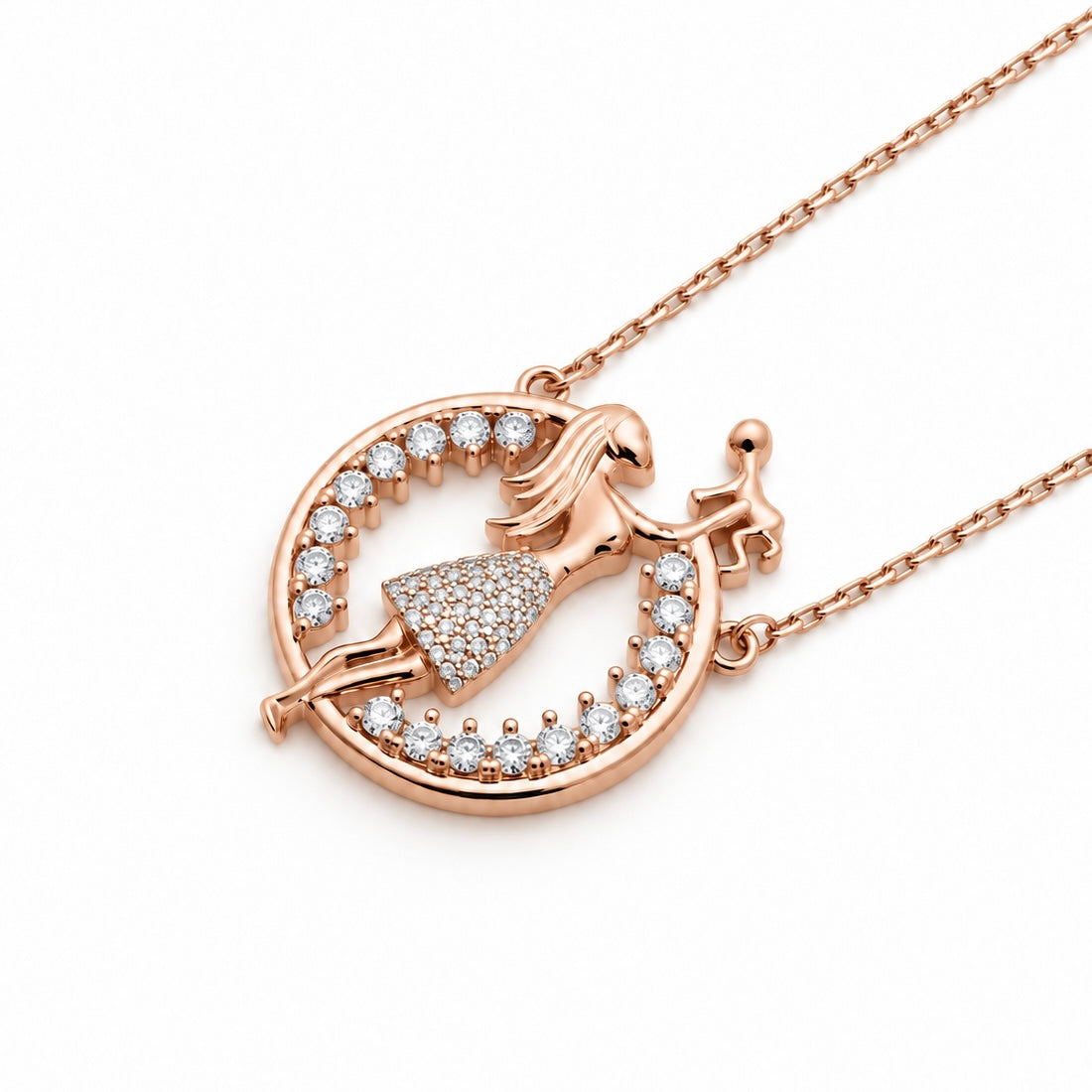 Mother and Child Necklace in 14K Gold-Plated Sterling Silver| Срібне кольє Мама і дитина з позолотою 585 проби|647