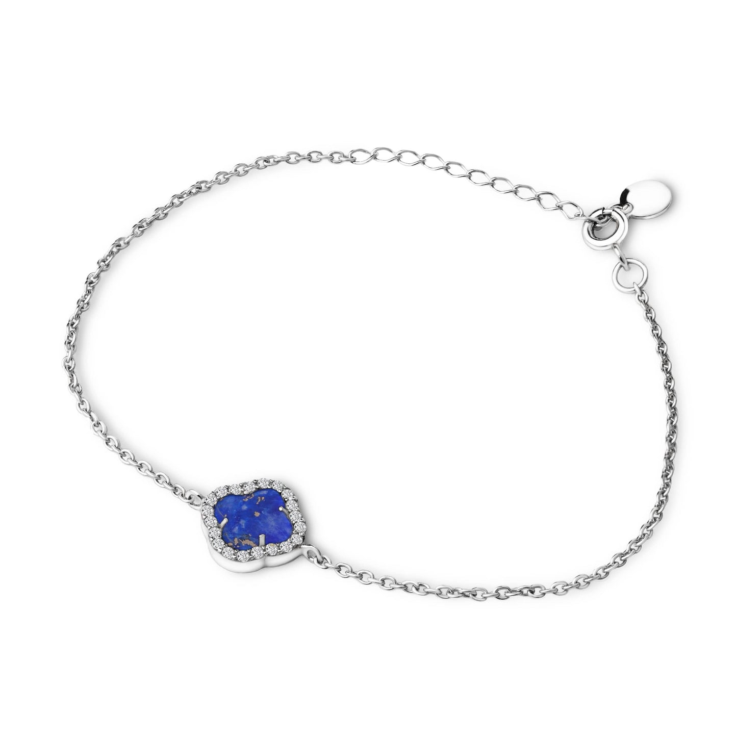 Blue Lapis Clover Bracelet in 925 Sterling Silver | Срібний браслет Конюшина з натуральним лазуритом |2098.3