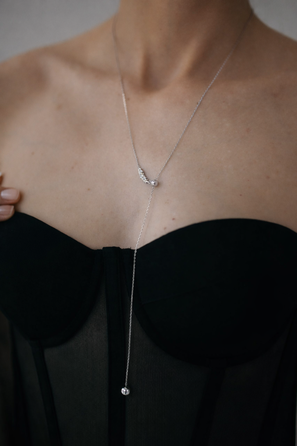 Elegant Silver Lariat Necklace with Beads 925 | Срібне кольє Lariat з кульками|842