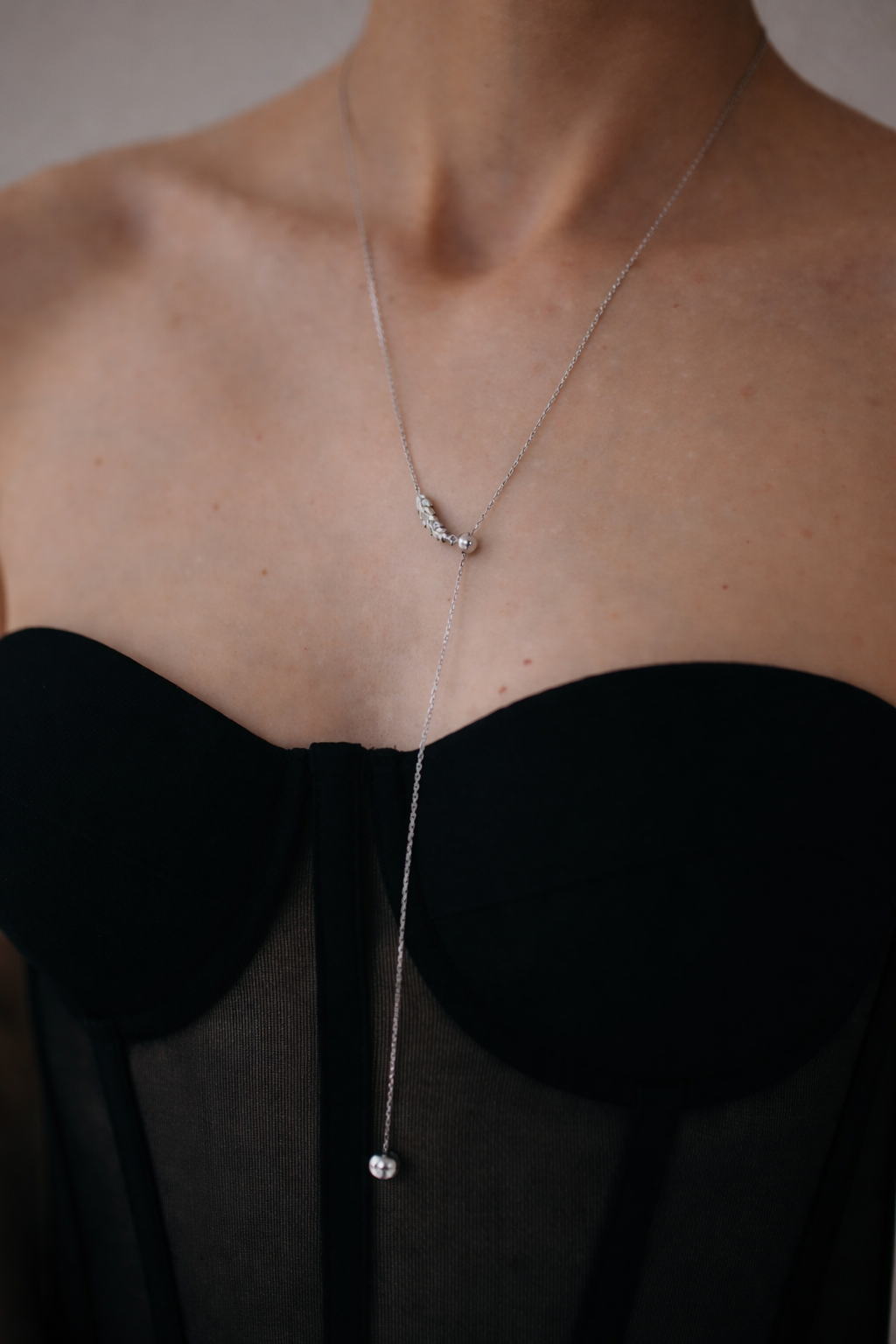 Elegant Silver Lariat Necklace with Beads 925 | Срібне кольє Lariat з кульками|842