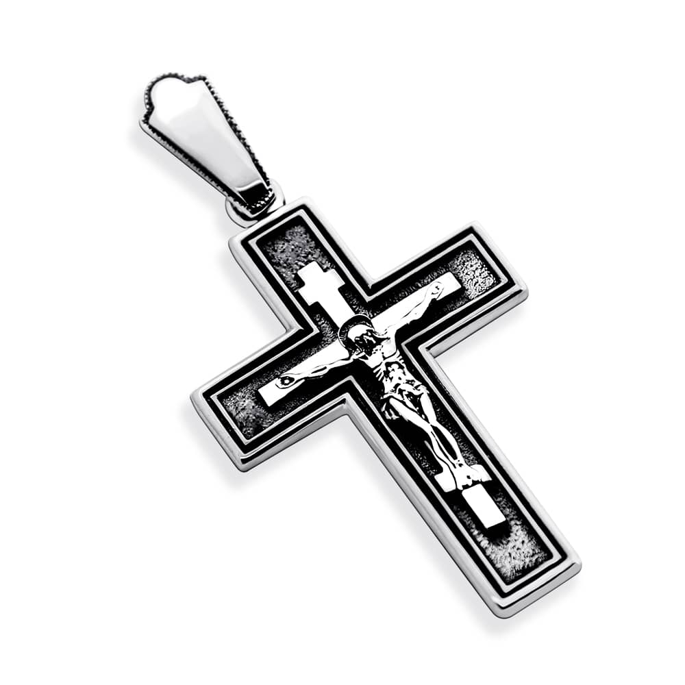 Silver cross pendant with shaped bail