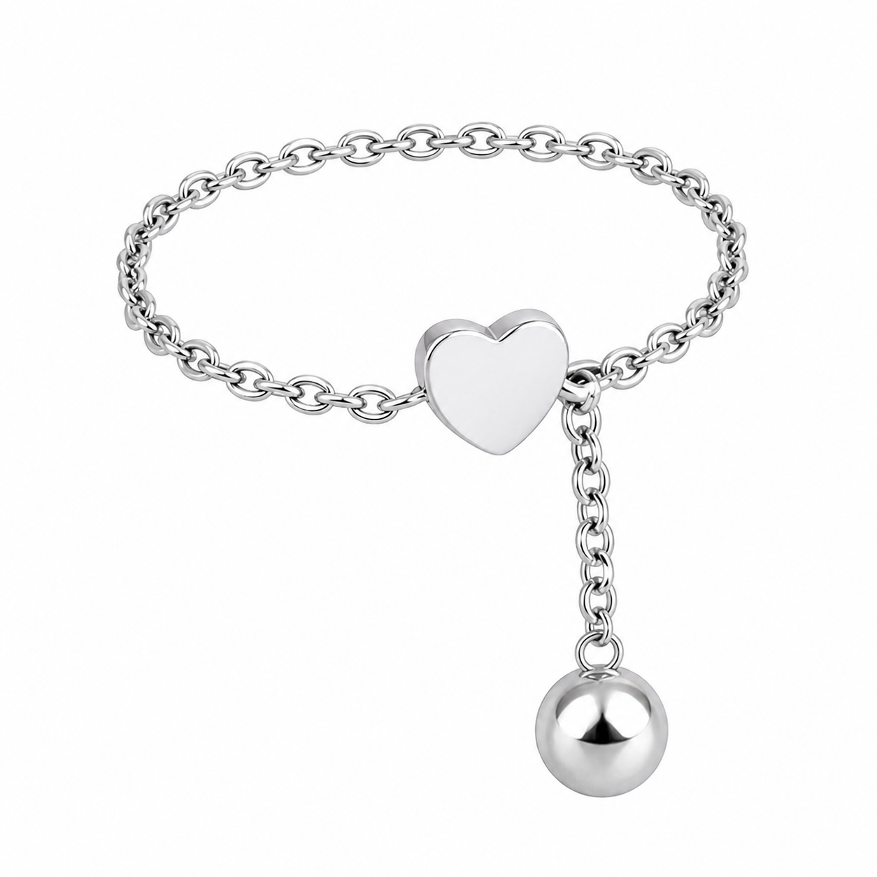 Срібна каблучка-ланцюжок 925 з регулюванням| Adjustable Silver Chain Ring 925 Heart Slider Minimalist Jewelry|604