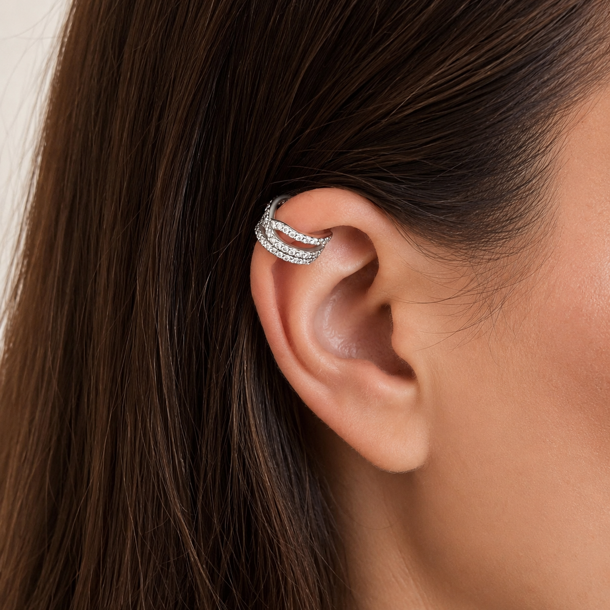 Срібний кафф 925 з фіанітами | Luxury Silver Ear Cuff 925 with Zirconia|40023