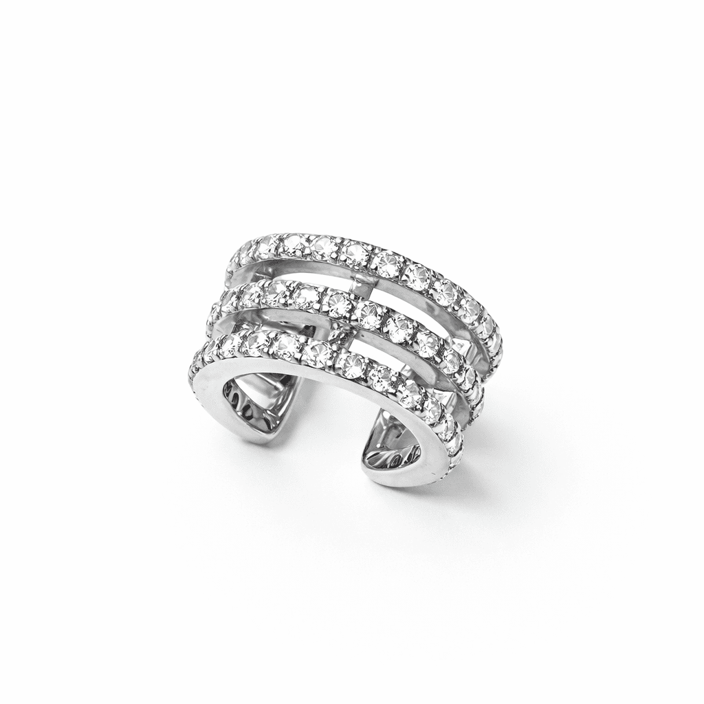 Срібний кафф 925 з фіанітами | Luxury Triple Silver Ear Cuff 925 with Zirconia|40097