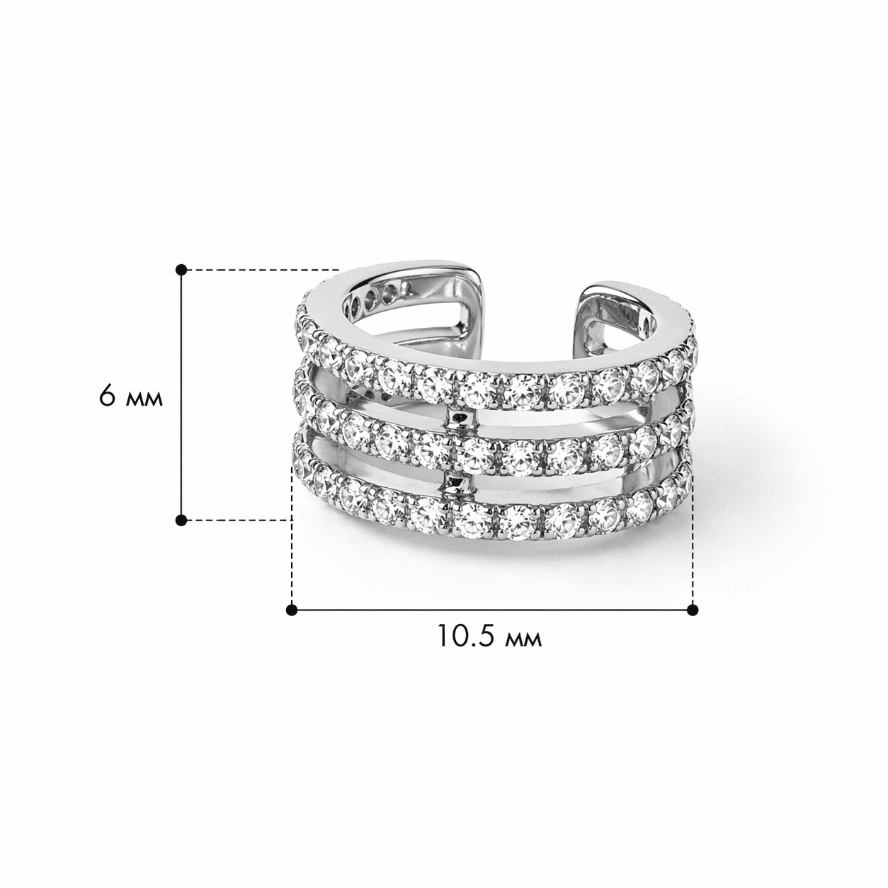 Срібний кафф 925 з фіанітами | Luxury Triple Silver Ear Cuff 925 with Zirconia|40097