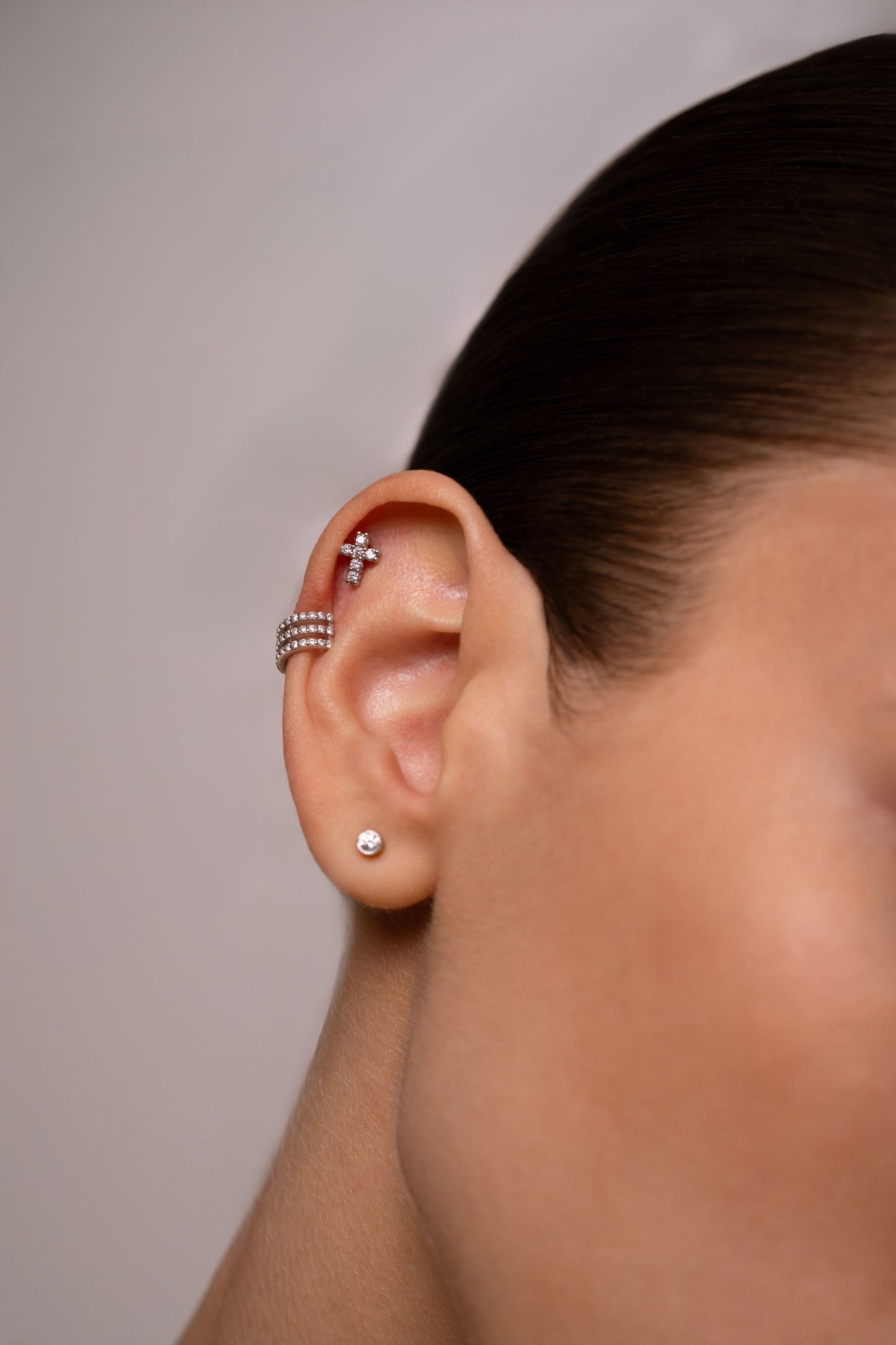 Срібний кафф 925 з фіанітами | Luxury Triple Silver Ear Cuff 925 with Zirconia|40097