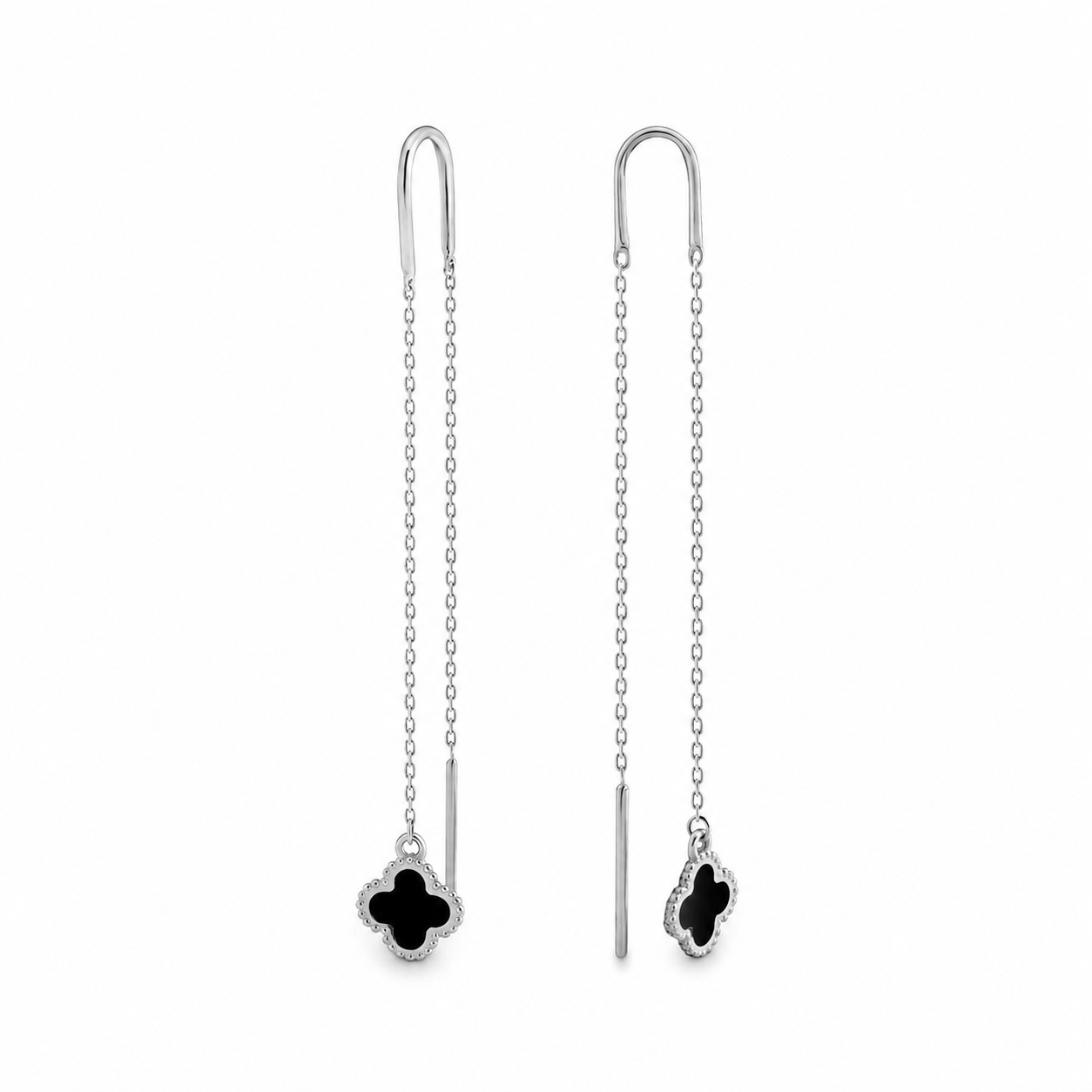 Срібні сережки-протяжки Noir 925 з емаллю | Noir Silver Threader Earrings 925 with Enamel|576