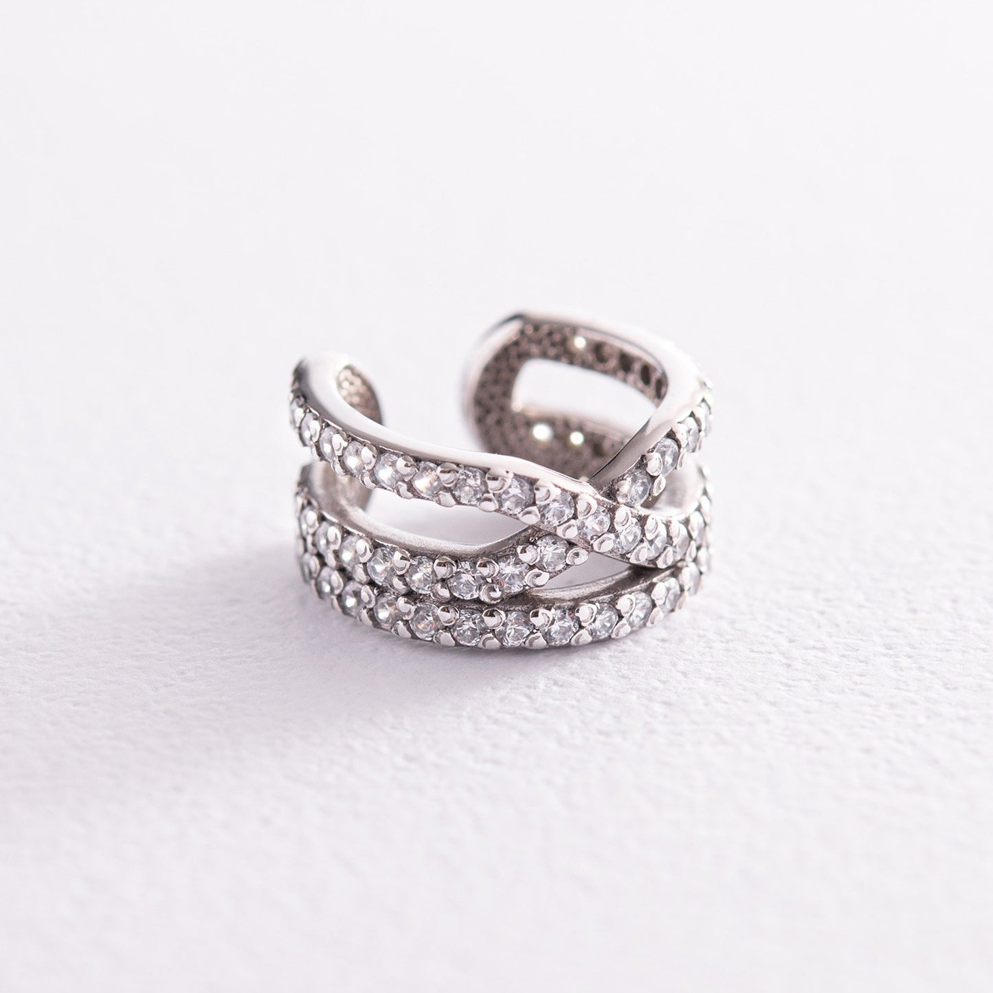 Срібний кафф 925 з фіанітами | Luxury Silver Ear Cuff 925 with Zirconia|40023