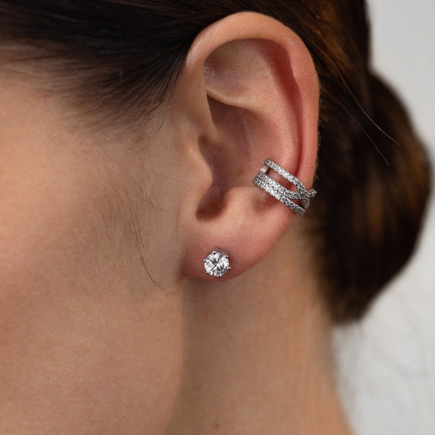 Срібний кафф 925 з фіанітами | Luxury Silver Ear Cuff 925 with Zirconia|40023